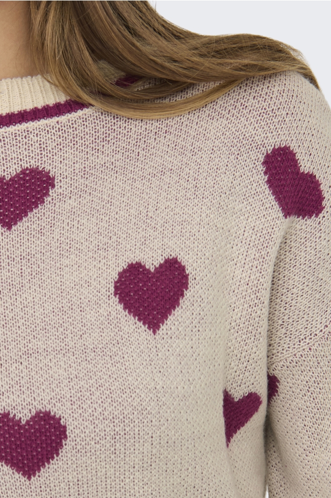 JDYROMANCE L/S JACQ. PULLOVER KNT N 15314768 Tapioca/W BEAUJOLA